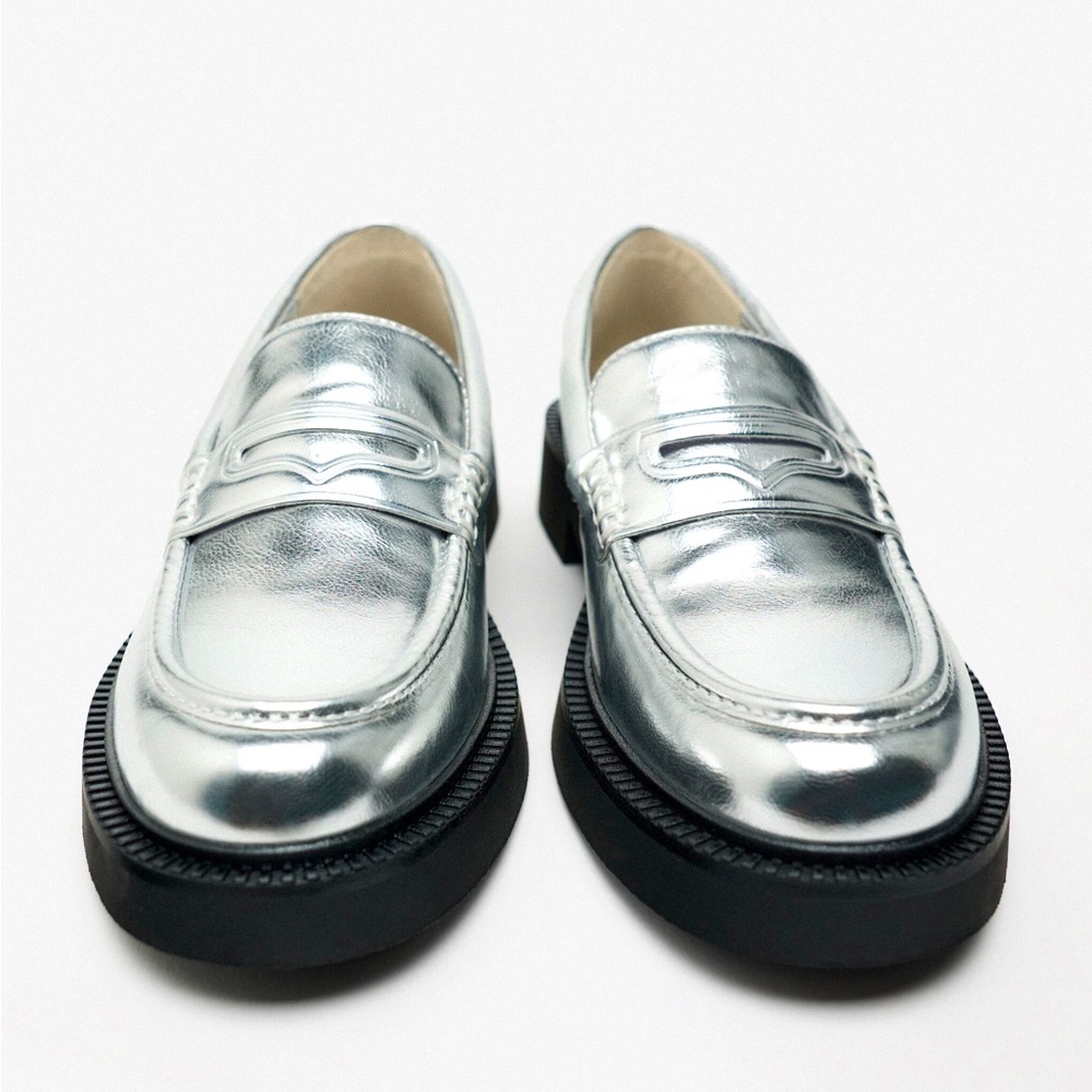 NWT Zara Metallic Loafers